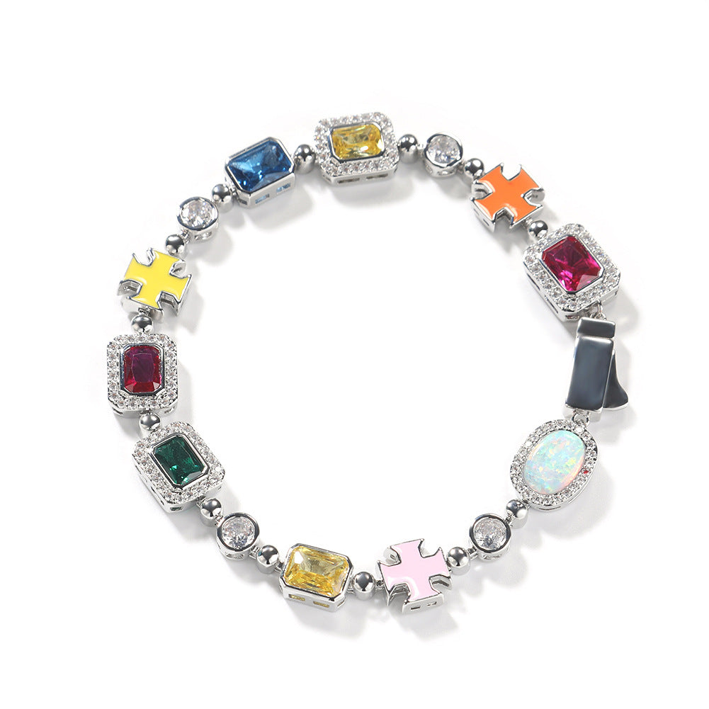 Hip-hop diamond multi-colored gemstone necklace